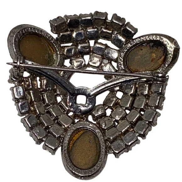 Vintage Blue Rhinestone Cabochon Silver Tone Brooch - Picture 4 of 5